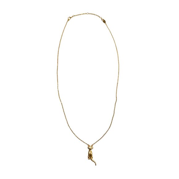 Vintage Retro Cat Gold Tone Necklace Articulated Movable Rhinestone 23-27” Adj - Picture 4 of 8